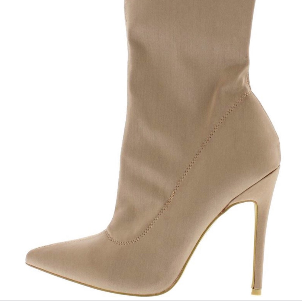 Beige mid calf sock boot